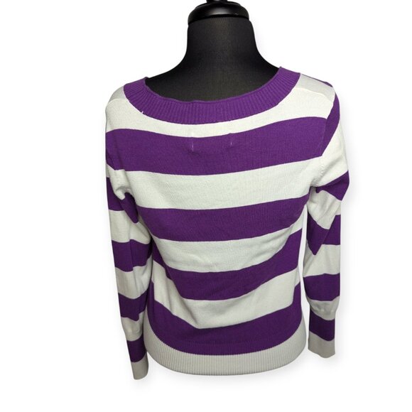 SO Vibrant Purple & White Striped V-Neck Long Sleeve Sweater Juniors Size XL - Picture 6 of 12
